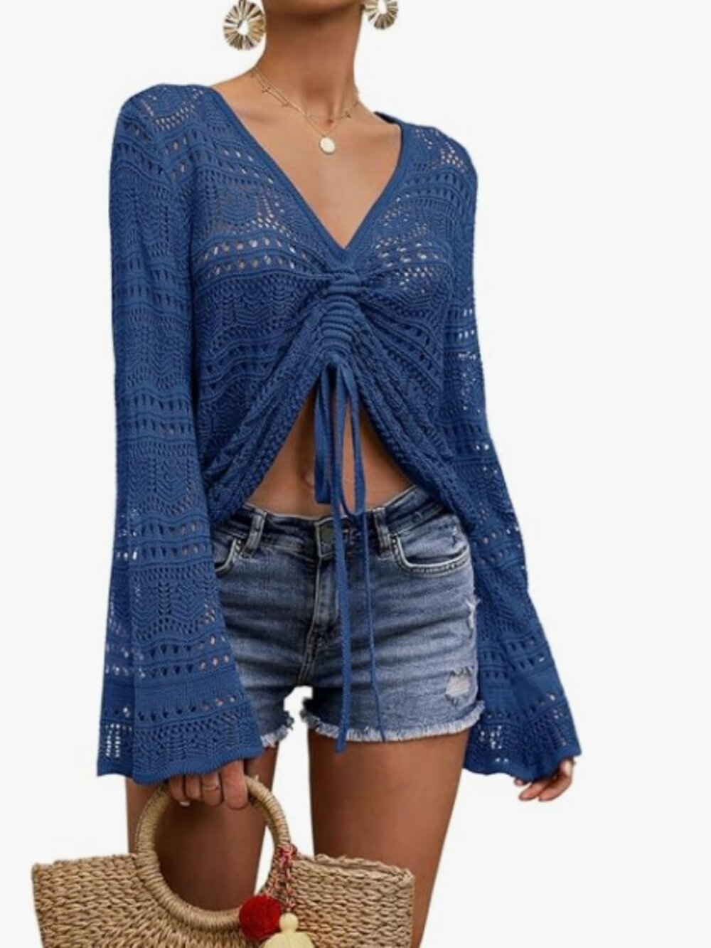 Womens Boho Off Shoulder Sheer Crop Tops Crochet Flowy Sweaters | Boho Tops